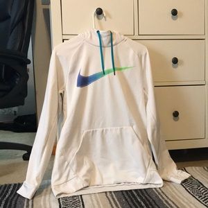 white nike hoodie with neon swoosh